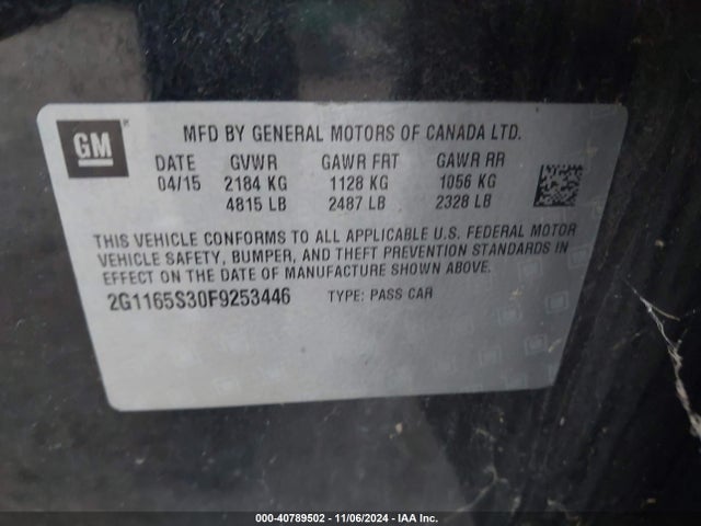 Chevrolet IMPALA 2LZ 2015 2G1165S30F9253446 Image 9