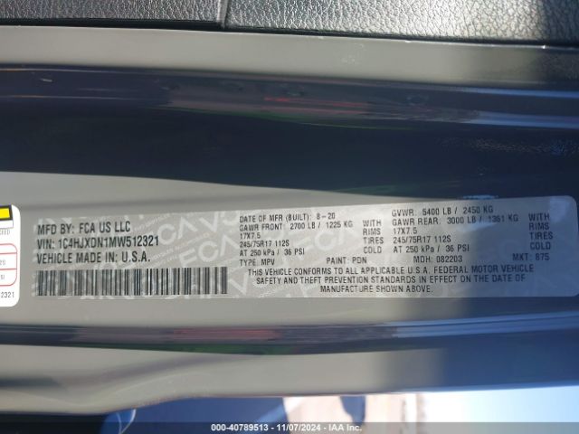 1C4HJXDN1MW512321 Jeep Wrangler Unlimited Sport S 4x4