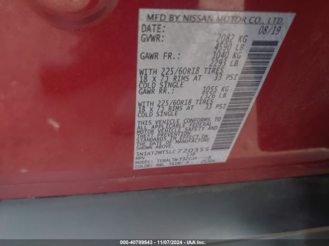 5N1AT2MT5LC720355 Nissan Rogue Sv Fwd