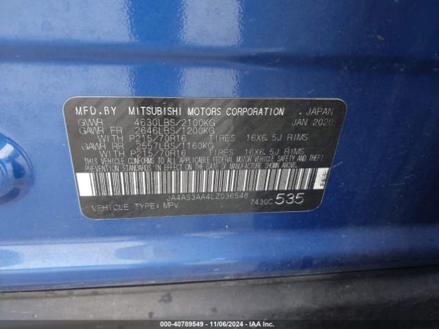 JA4AS3AA4LZ036548 Mitsubishi Eclipse Cross Es 1.5t