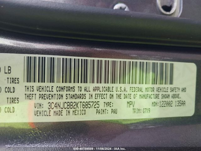 3C4NJCBB2KT685725 Jeep Compass Latitude Fwd