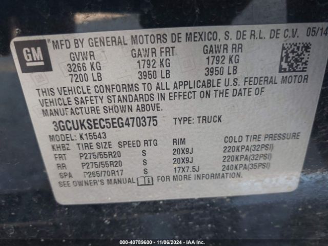 3GCUKSEC5EG470375 Chevrolet Silverado 1500 1lz