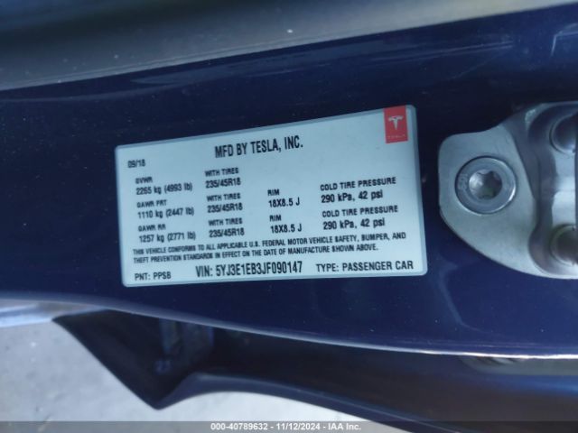 5YJ3E1EB3JF090147 Tesla Model 3 Long Range/performance
