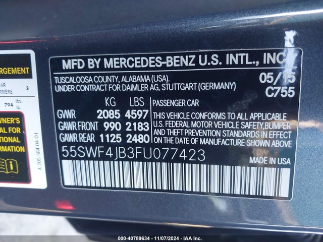 55SWF4JB3FU077423 Mercedes-Benz C 300 Luxury/sport