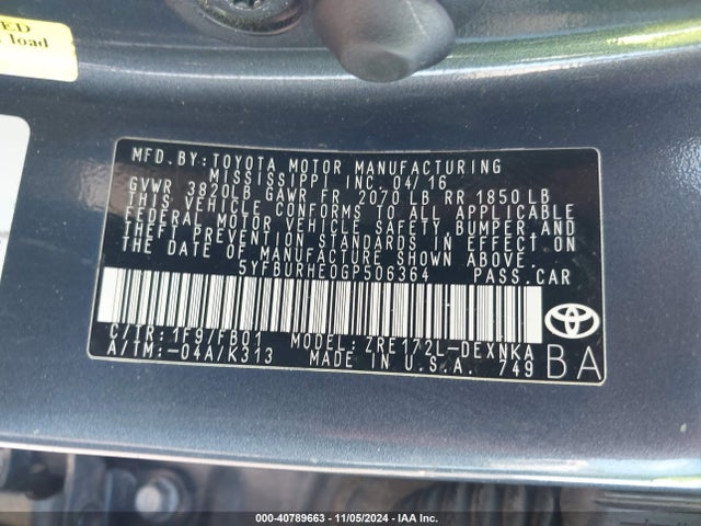 Toyota COROLLA LE 2016 5YFBURHE0GP506364 Image 9
