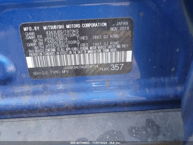 2019 MITSUBISHI OUTLANDER SPORT JA4AR3AU1KU014704 Photo 8