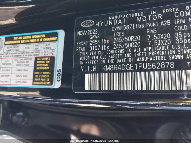 KM8R4DGE1PU562878 Hyundai Palisade Sel