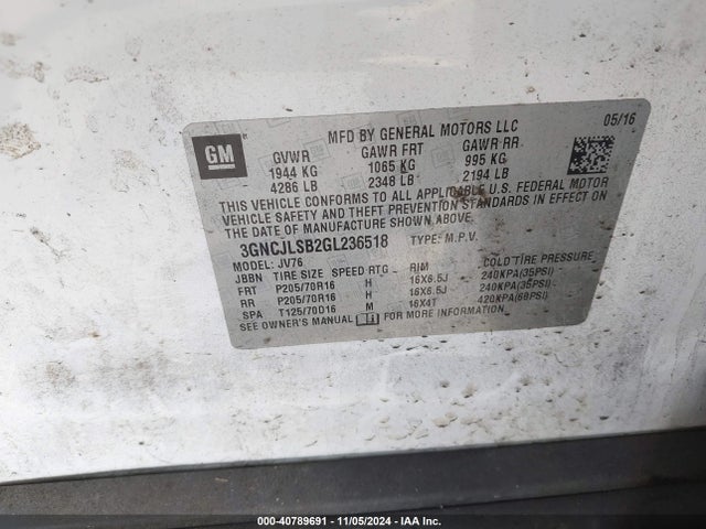 Chevrolet Trax Lt 2016 3GNCJLSB2GL236518 Image 9