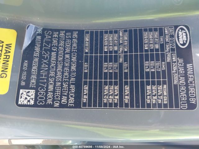 2022 LAND ROVER RANGE ROVER EVOQUE SALZL2FX4NH173603 Photo 8