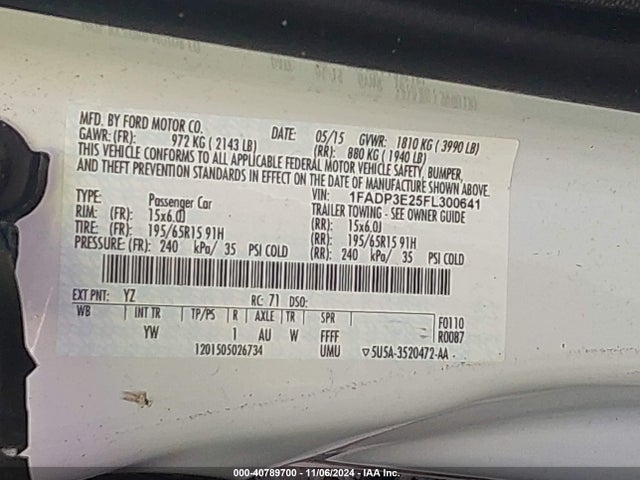 Ford FOCUS S 2015 1FADP3E25FL300641 Image 9