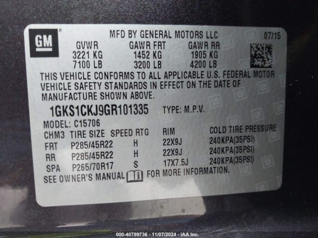 1GKS1CKJ9GR101335 GMC YUKON DENALI