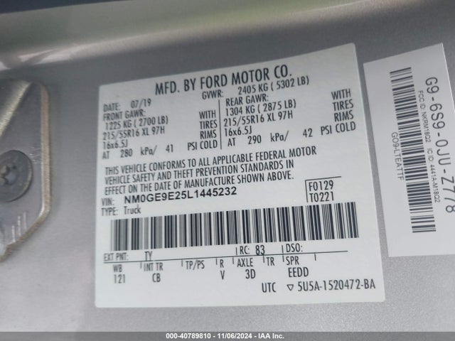 Ford 2020 2020 NM0GE9E25L1445232 Image 9