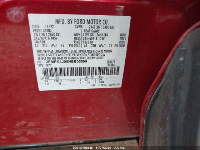 2FMPK4J99NBB05599 Ford EDGE SEL