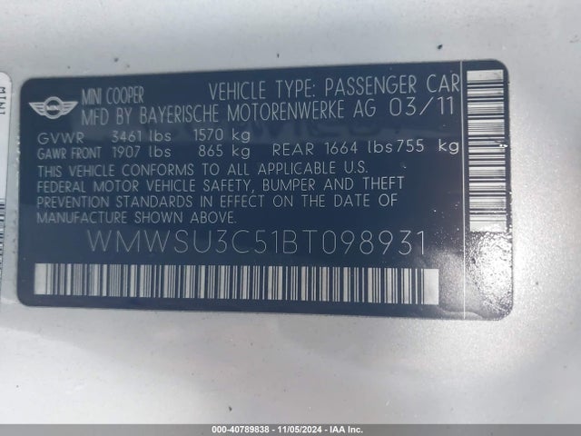 2011 MINI COOPER WMWSU3C51BT098931 Photo 8