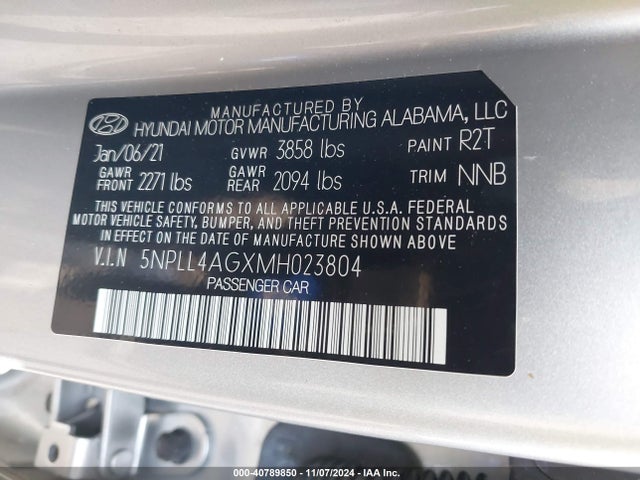 5NPLL4AGXMH023804 Hyundai ELANTRA SE