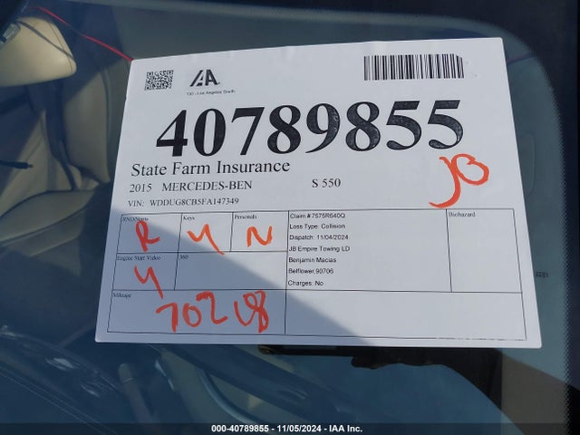 WDDUG8CB5FA147349 Mercedes-Benz S 550