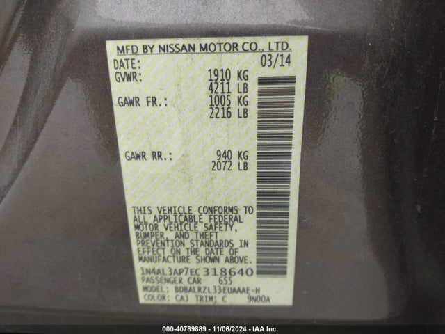 Nissan Altima 2.5 S 2014 1N4AL3AP7EC318640 Image 9