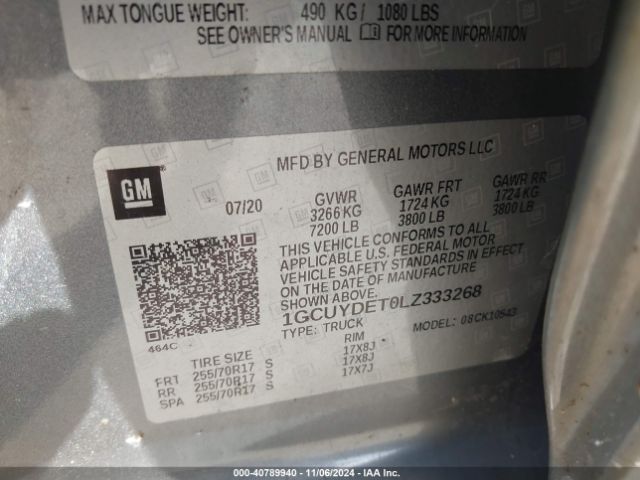 1GCUYDET0LZ333268 Chevrolet Silverado 1500 4wd  Short Bed Lt