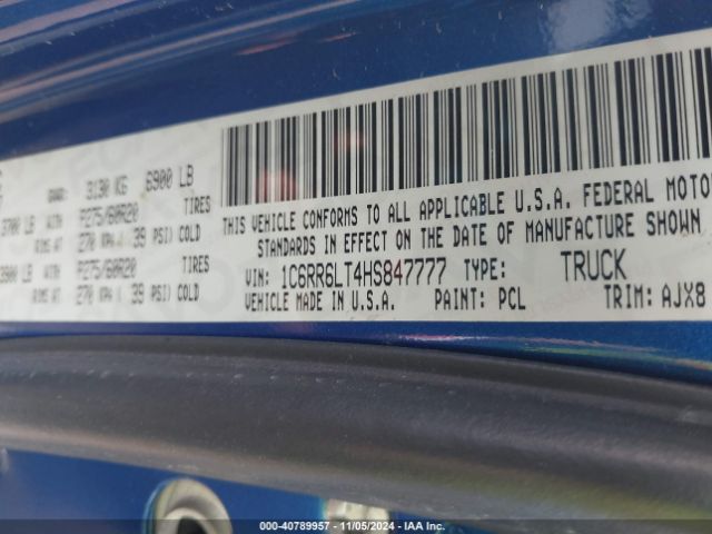 1C6RR6LT4HS847777 RAM 1500 Lone Star Silver  4x2 5'7 Box