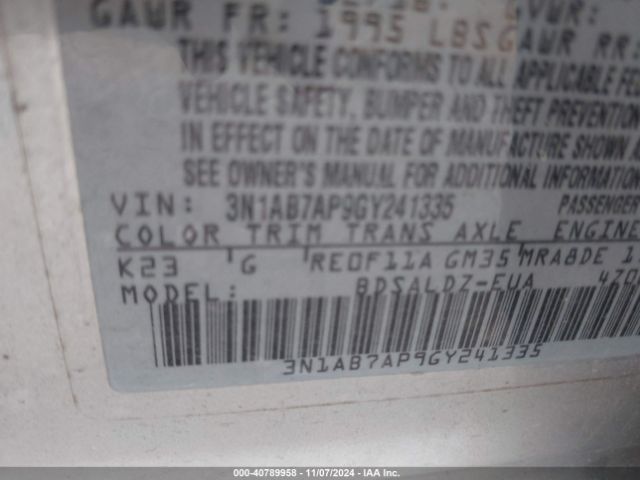 3N1AB7AP9GY241335 Nissan Sentra Fe+ S/s/sl/sr/sv