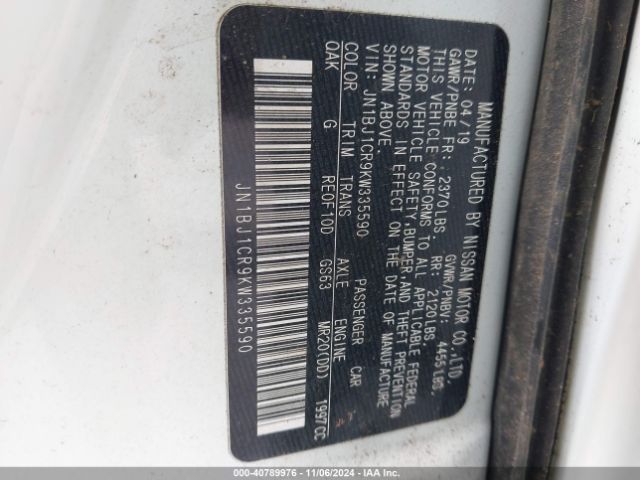 JN1BJ1CR9KW335590 Nissan Rogue Sport S