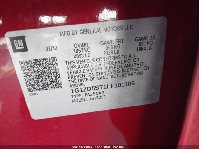 1G1ZD5ST1LF101106 Chevrolet Malibu Fwd Lt