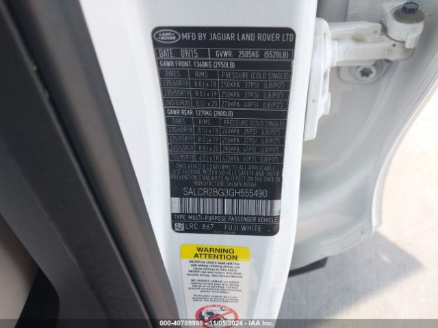 SALCR2BG3GH555490 Land Rover Discovery Sport Hse