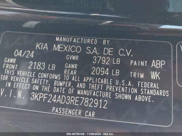 3KPF24AD3RE782912 KIA Forte Lxs