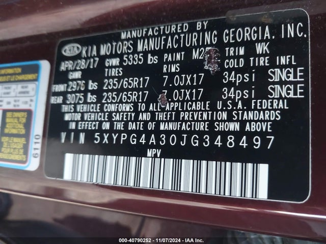 KIA Sorento 2.4l Lx 2018 5XYPG4A30JG348497 Image 9