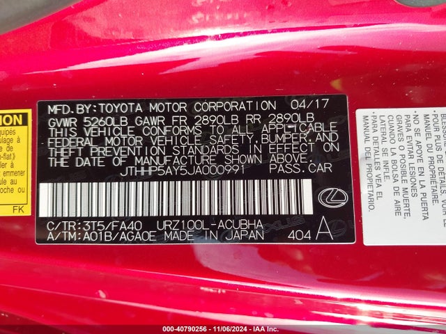 Lexus LC 500 2018 JTHHP5AY5JA000991 Image 9