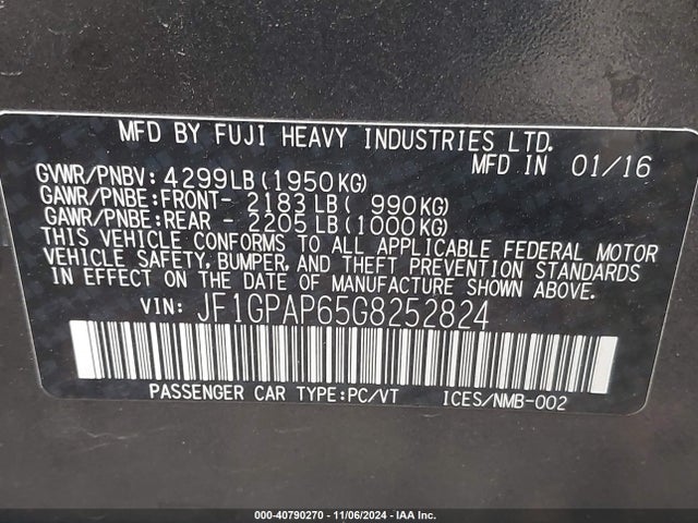 JF1GPAP65G8252824 Subaru Impreza 2.0i Sport Premium