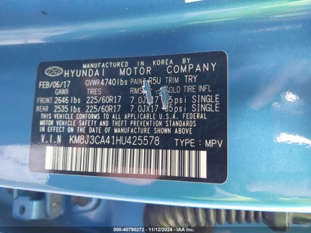 KM8J3CA41HU425578 Hyundai TUCSON SE