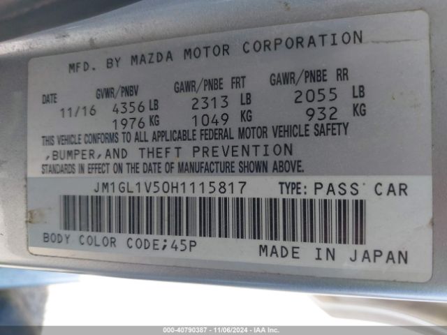 JM1GL1V50H1115817 Mazda Mazda6 Touring