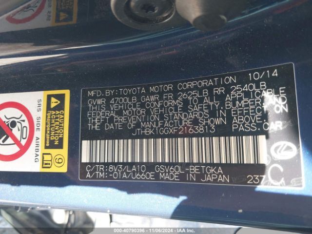 JTHBK1GGXF2163813 Lexus ES 350
