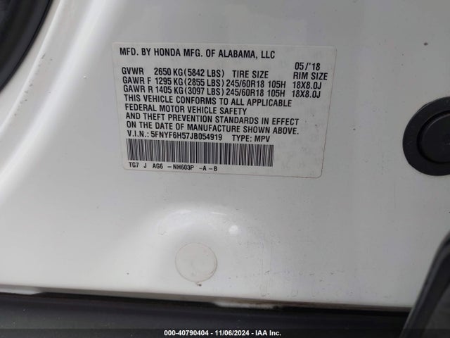 Honda Pilot Ex-l 2018 5FNYF6H57JB054919 Image 9