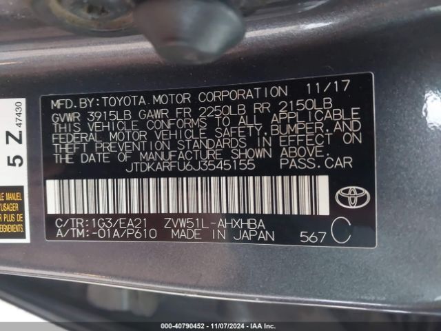 JTDKARFU6J3545155 Toyota Prius