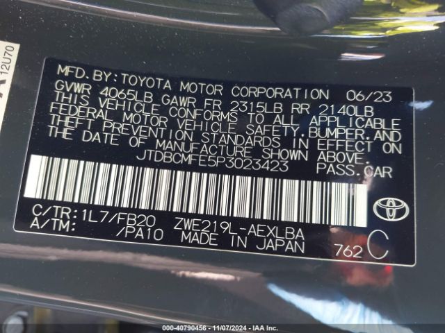 JTDBCMFE5P3023423 Toyota Corolla Hybrid Le