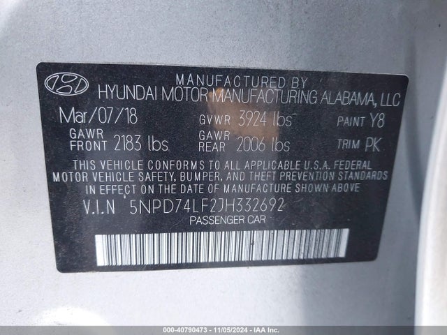 Hyundai ELANTRA SE 2018 5NPD74LF2JH332692 Image 9
