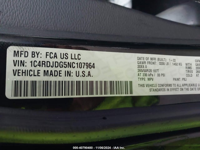 1C4RDJDG5NC107964 Dodge Durango Gt Plus Awd