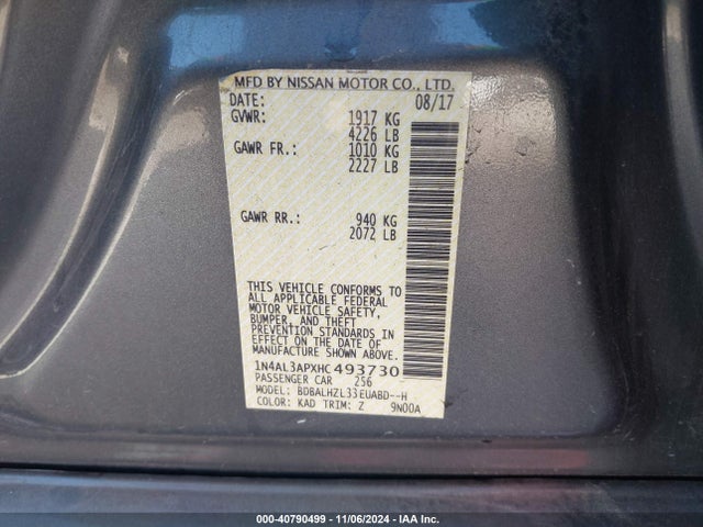 Nissan Altima 2.5 Sr 2017 1N4AL3APXHC493730 Image 9