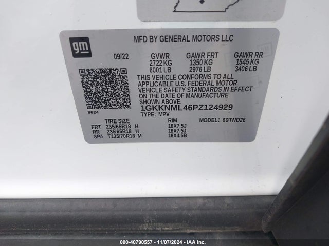 1GKKNML46PZ124929 GMC Acadia Fwd Slt