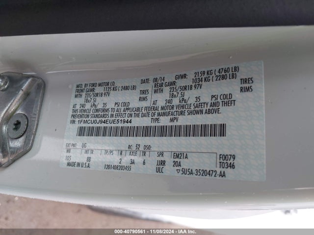 Ford Escape Titanium 2014 1FMCU0J94EUE51944 Image 9