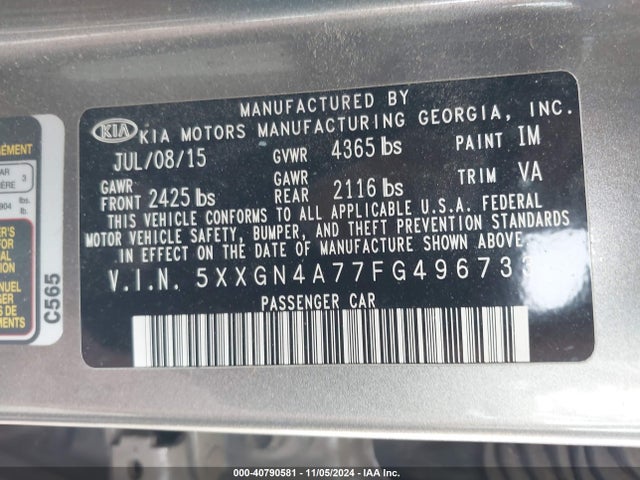 KIA OPTIMA EX 2015 5XXGN4A77FG496733 Image 9