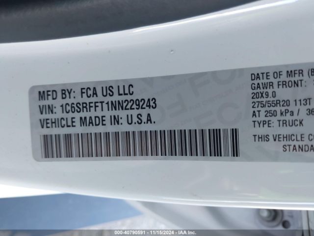 1C6SRFFT1NN229243 RAM 1500 Lone Star  4x4 5'7 Box