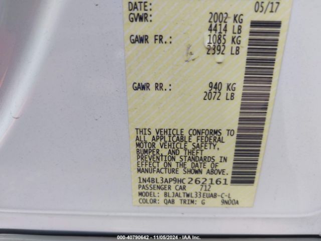 1N4BL3AP9HC262161 Nissan Altima 3.5 Sl