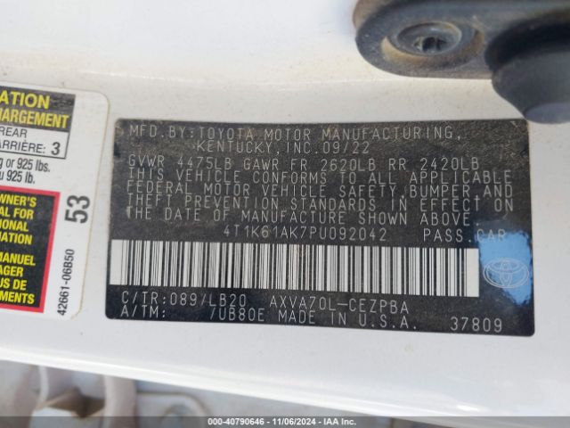 4T1K61AK7PU092042 Toyota CAMRY XSE