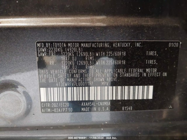 4T3EWRFV7LU001187 Toyota Rav4 Hybrid Xse