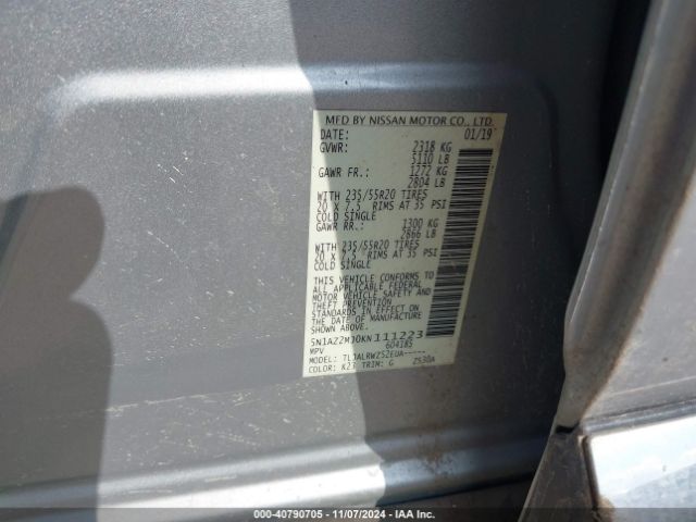 5N1AZ2MJ0KN111223 Nissan MURANO SL