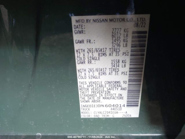 1N6ED1EJ0PN604014 Nissan Frontier Sv 4x2