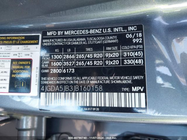 4JGDA5JB3JB160158 Mercedes-Benz GLE 350